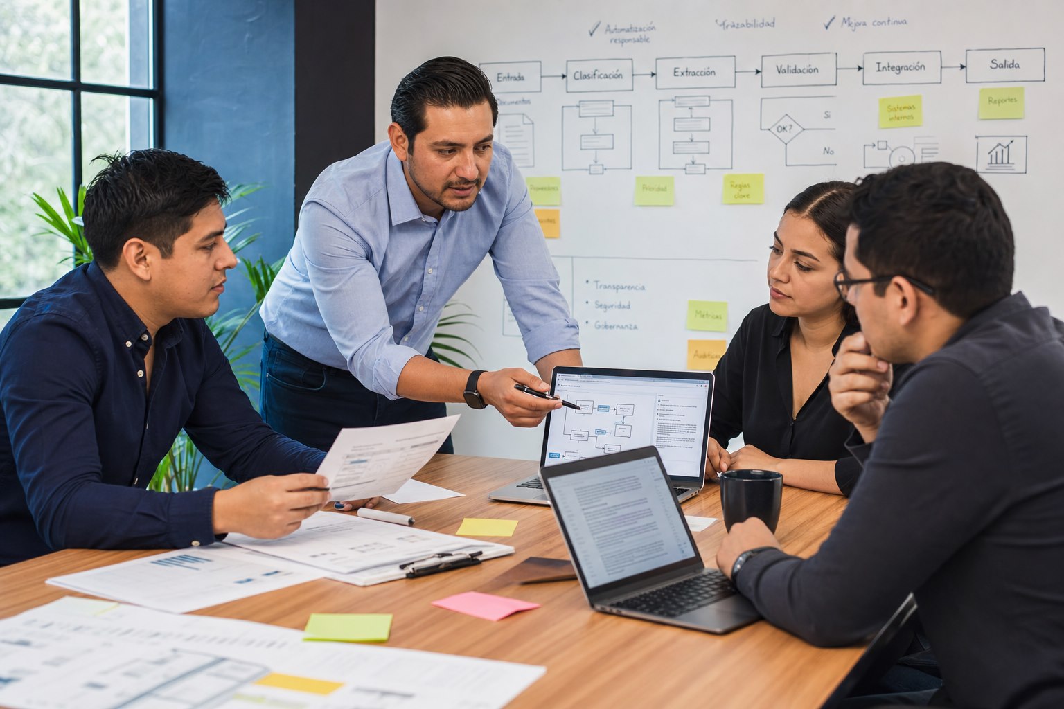 Equipo evalúa un flujo empresarial para implementar inteligencia artificial de forma controlada